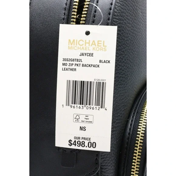 Michael Kors Jaycee Medium Zip Pocket Backpack Leather Black Gold $498